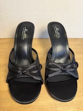 Mostrin Women’s Black Mesh Bow Mule Heels Slip On Open Toe US Size 8 New